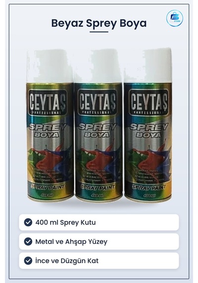Sprey Boya Beyaz 400 Ml 1 Adet Metal Yüzey Ahşap Duvar Mobilya Ho