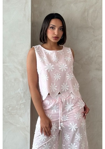 Verymoda Nakışlı Kolsuz Bluz D2872 Pembe