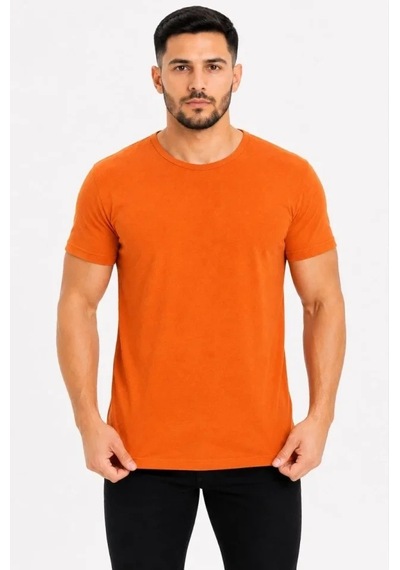 Defymoda Erkek Basic Tişört Bisiklet Yaka Kısa Kol Günlük Yazlık Slim Fit T-shirt - Turuncu