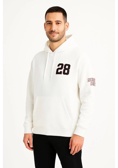 Kapşonlu Sweatshirt Ön Arka Baskılı - Beyaz - Beyaz
