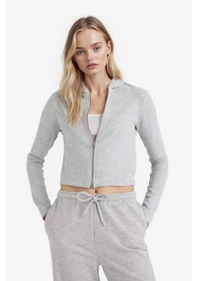 Defacto Slim Fit Dar Kesim Kapüşonlu Modal Fermuarlı Sweatshirt F7651ax25augr256 Gri