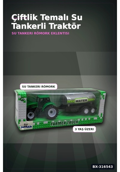 Römorklu Oyuncak Traktör Modeli - Çocuklar İçin Çiftlik Aracı Oyun Seti Bx-316543