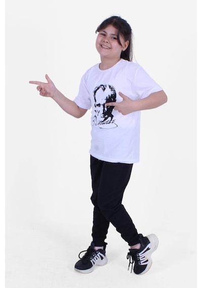 Fyk Kids Atatürk-ımza-bayrak Baskılı Unisexs Takım Beyaz - Siyah