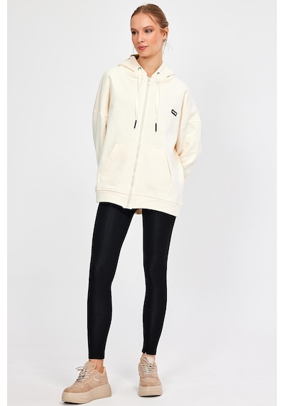 Alexandergardı Fermuarlı Kapüşonlu Oversize Sweatshirt B22-75300 Ekru
