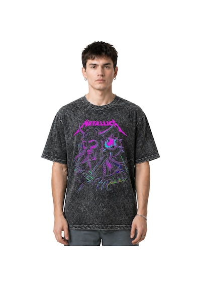 Sevbano Metallica Rock Metal Müzik Grubu Ön Baskılı Unisex Oversize Eskit Siyah