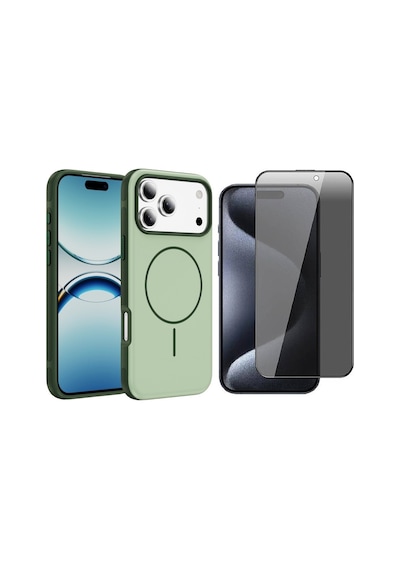 Vendas Apple iPhone 17 Pro Uyumlu Joko Neksa M-safe Kapak + Privacy Cam Ekran Koruyucu Yeşil