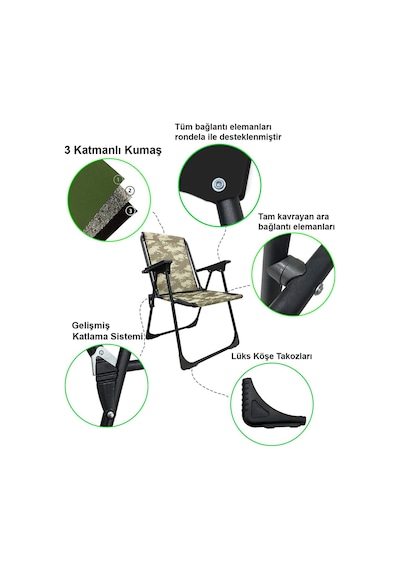 Natura 2 Adet Kamp Sandalyesi Oval Bardaklık Kamuflaj + MDF Masa Kamuflaj