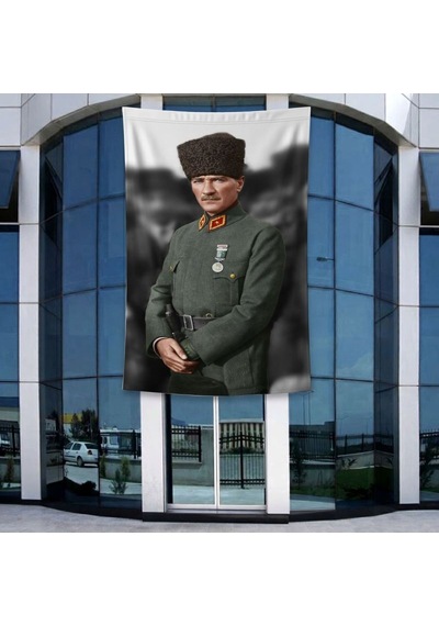 Üniformalı Kalpaklı Atatürk Portresi Poster Bayrak Raşel Kumal 4x6 Metre Ata68 Diğer