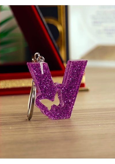Harfli Anahtarlık Epoksi Kişiye Özel Yapım Simli Model El Yapımı Harf Anahtarlık Kalp Model Özel Tasarım Hediyelik Ürün Beyaz - Pembe