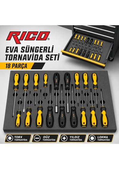 Rıco Takım Arabası Uyumlu Eva Süngerli Tornavida Seti 18 Parça