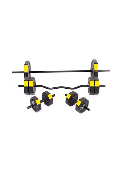 Tan Spor 50 KG Dambıl Halter Ağırlık Full Kısa + Düz + Z Bar Set Kırmızı Kapaklı