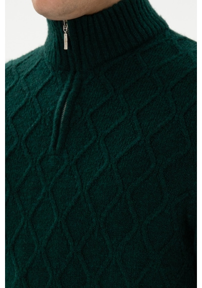 U.S. Polo Assn. Erkek Regular Fit Yarım Fermuarlı Desenli Koyu Yeşil Kazak 50315035-VR079