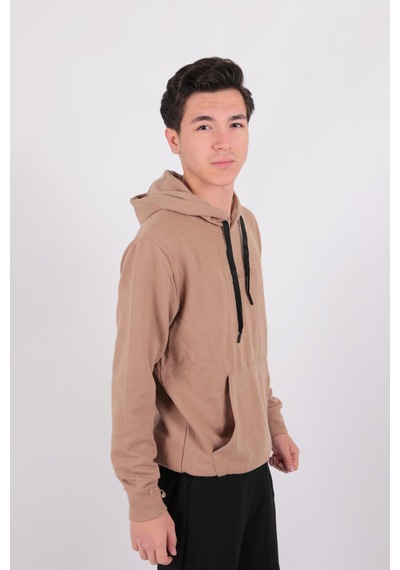 Five Pocket Fp24b2124 Erkek Kapşonlu Kanguru Cepli Sweatshirt Vizon