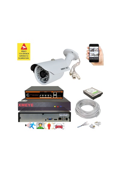 1 Li Yapay Zeka Destekli 5 Mp 1940p Görüntü Poe Bağlantılı 48 Ir Led Gece Görüş Ip Kamera Seti 748poe