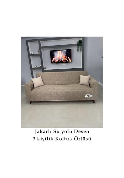 StarMall Su Yolu Koltuk Örtüsü, kanepe, çekyat Kılıfı Yıkanabilir Streçli Lastkli Esnek 3Lü Vizon