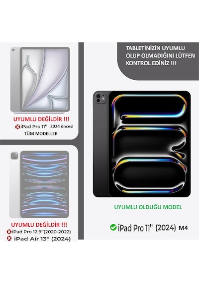 Apple Uyumlu iPad, Pro 11 İnç M4 2024 Kılıf 360 Dönebilen Standlı Case A2836 A2837 A3006