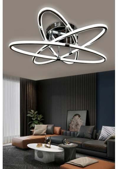 Atom Çift Ledli 3 Kol Led Avize - Kumandalı / Krom Krom