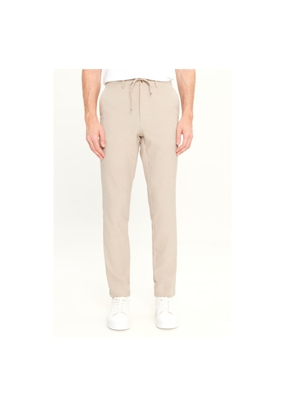 AC&Co / Altınyıldız Classics Erkek Bej Slim Fit Dar Kesim Beli Bağlamalı Çizgili Yan Cepli Casual Jogger Pantolon Bej