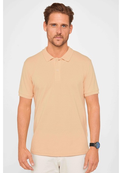 Tudors Erkek Slim Fit Dar Kesim Pamuklu Yumuşak Dokulu Serin Tutan Kumaş Düz Pike Polo Yaka Tişört-30769 Bej