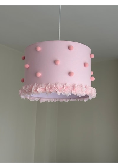 Pembe Ponponlu Bebek Odası Avize Seti Pembe