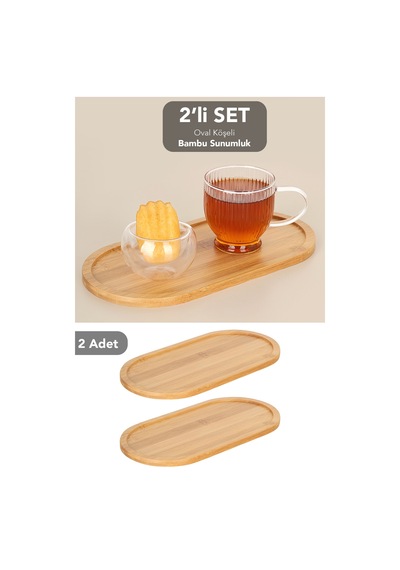 2 Adet Oval Bambu Sunumluk - Yağdanlık Altlığı Sabunluk Standı Kahvaltı Sunum Tabağı Servis Tepsisi Diğer
