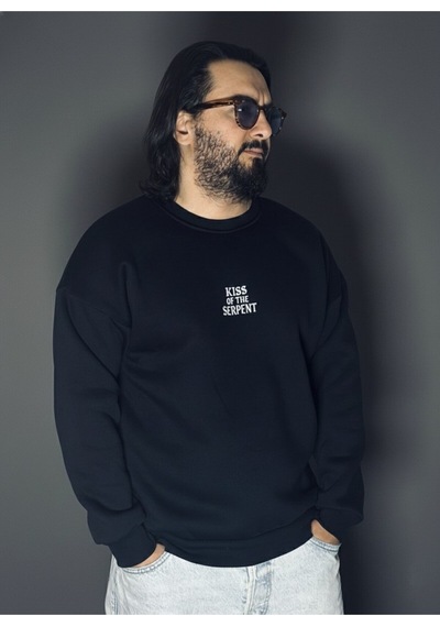 Dark Line Kiss Of The Serpent Sırt Baskılı %100 Pamuk Unisex Siyah Oversize Sweatshirt Siyah