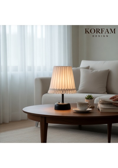 Püsküllü Beyaz Kumaş Modern Pilli Masa & Gece Lambası Çok Renkli