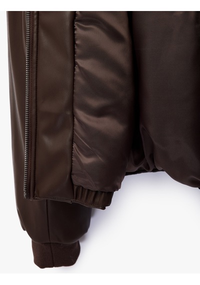 Koton Fermuarlı Klasik Yaka Suni Deri Crop Bomber Ceket Kahverengi 7wal20045ıw Kahve