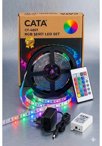 5 Metre+kumanda+trafo+3renk+cata 4557 Rgb Şerit Led Seti Rastgele Renk