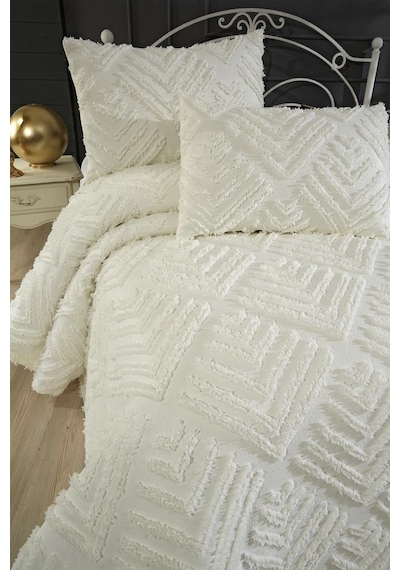 Çeyiz Diyarı Pine 3 Parça Çift Kişilik Pike Takımı Krem