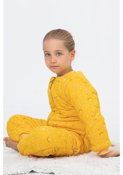 Cantoy Kız Erkek Çocuk Kalın Elyaf Dolgulu Premium Kalite 2.5 Tog Desenli Uyku Tulumu Sarı