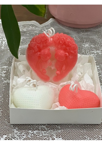 Romantik Kalp Mum Seti, 3'lü Dekoratif Mum, Sevgililer Günü Hediyesi Beyaz