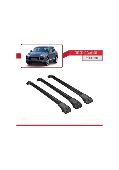 Porsche Cayenne 2003-2011 Arası İle Uyumlu Ace-1 Ara Atkı Tavan Barı Siyah 3 Adet Bar