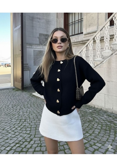 Sayzen Your Shine Sayzen Kalpli Düğme Basic Hirka Sy-kalp01 Siyah