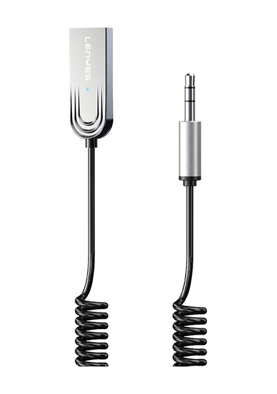 Lenyes Lr208 Spiral Kablolu Dahili Mikrofonlu Kablosuz Ses Alıcı Aux Bluetooth V5.3 Adaptör Gümüş