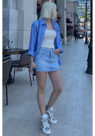 Madmext Açık Mavi Kot Etek Mg2372 Açık Mavi