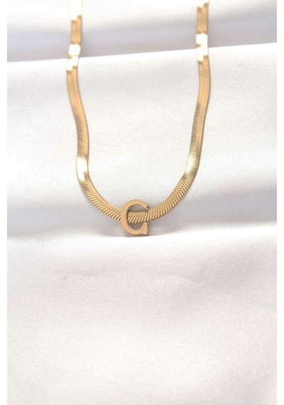 316l Çelik C Harfli Gold Renk İtalyan Zincirli Kolye Gold
