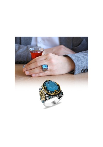 Aqua Paraiba Taşlı Kenarları Kalem Işçilik Detaylı 925 Ayar Gümüş (500124941)
