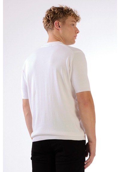 Dufy Beyaz Polo Düğmeli Kısa Kollu Düz Renk Fitilli Slim Fit Erkek Triko Beyaz