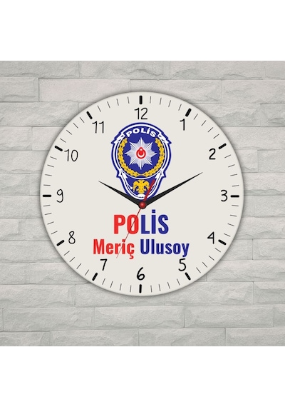 Kişiye Özel Polis Logolu Metal Duvar Saati - Emniyet Teşkilatına Özel Hediye beyaz