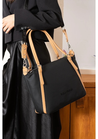 Just Polo Kadın Orijinal Just Polo Büyük Boy Lakost Kumaş Lüks El Ve Omuz Çantası Shopper 27 X 32 Cm Siyah - Camel