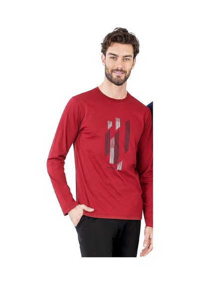 6063 Erkek Uzun Kollu Bisiklet Yaka Pijama Takımı-bordo Bordo