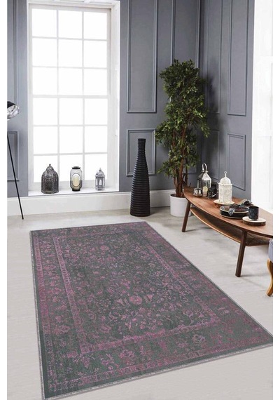 Pembe Vintage Kaymaz Tabanlı Makinede Yıkanabilir Halı Rv286n11