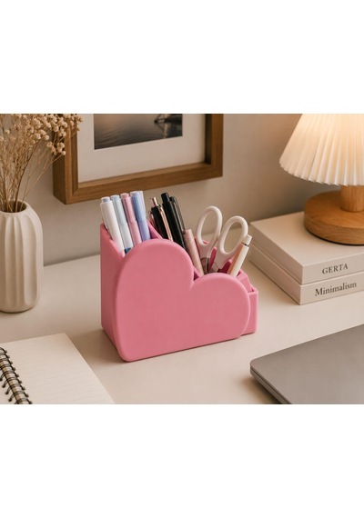 Lexroo Kalp Tasarımlı Masaüstü Organizer Pembe, 12x10x9 Cm