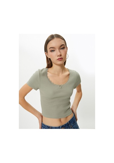Koton U Yaka Basic Crop Tişört Ribanalı Dantel Detaylı Kısa Kollu Pamuklu Haki 4sal10229ık 4sal10229ık854 Haki Koton U Yaka Basic Crop Tişört Ribanalı Dantel Detaylı Kısa Kollu Pamuklu Haki 4sal10229ık 4sal10229ık854 Haki