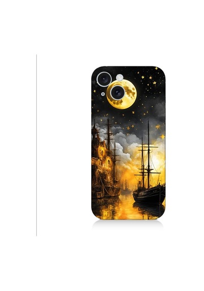 Apple Uyumlu iPhone 15 Plus Ayışığı Gemisi Desenli Silikon Kılıf Silikon