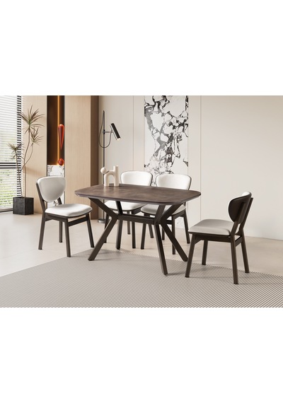 Venedik Retro Bronz Mdf Açılır Mutfak Masa Takımı 80 130cm Kahverengi