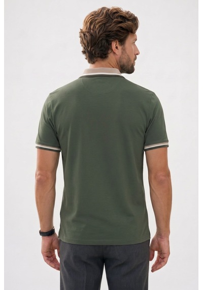 Tudors Erkek Slim Fit Dar Kesim %100 Pamuk Kısa Kollu Yarım Fermuarlı Yeşil Polo Yaka Tişört-50745