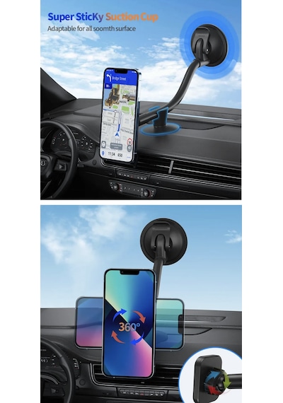 J24 Mıknatıslı Cama Vantuzlu Araç İçi Telefon Tutucu Siyah