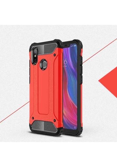Kilifone - Xiaomi Uyumlu Mi 6x / Mi A2 - Kılıf Çift Katman Zırh Tank Crash Military Kapak - Kırmızı